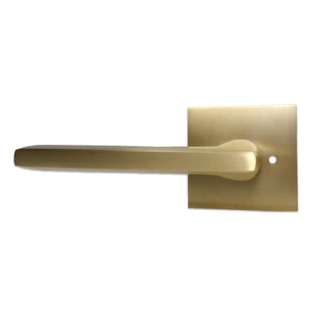 Emtek Helios Lever Left Hand 2-3/8 in Backset Privacy w/Square Rose for 1-1/4 in to 2 in Door Satin Brass 5210HLOUS4LH